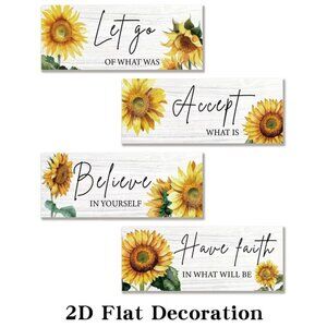 Set of 4 Frameless Artistic Decorations Featuring Uplifting Quotes w Sunflowers
